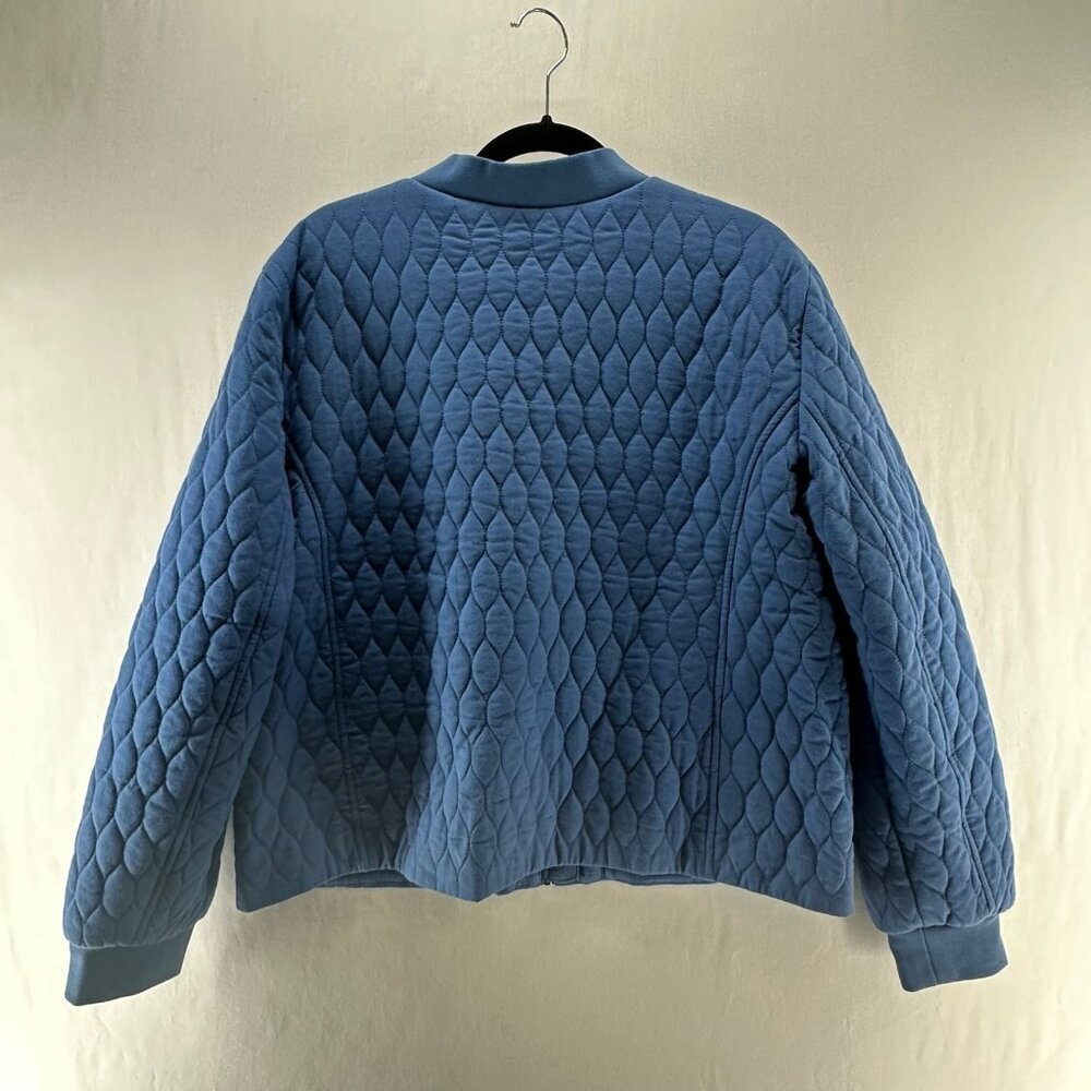 Talbots Quilted Bomber Jacket Womens XL Full Zip Pattern Lined Snap Pockets Blue - Picture 3 of 12
